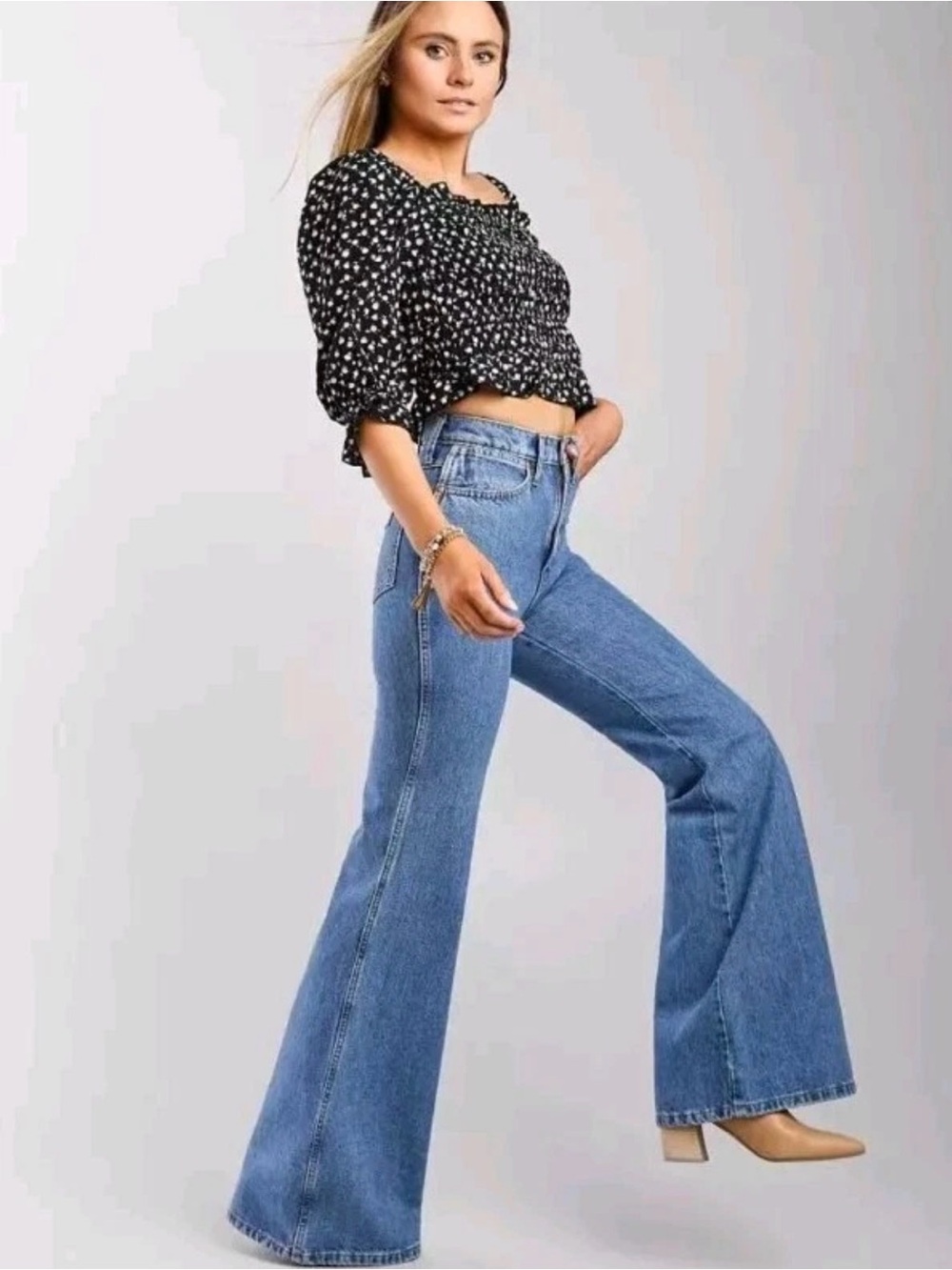 Wrangler Wanderer 622 Flare Bell Bottom Jeans 28 Denim Blue Western Boho 70s - Picture 4 of 13
